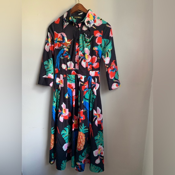 Dida Bole Dresses & Skirts - Dida Bole tropical print beaded dress